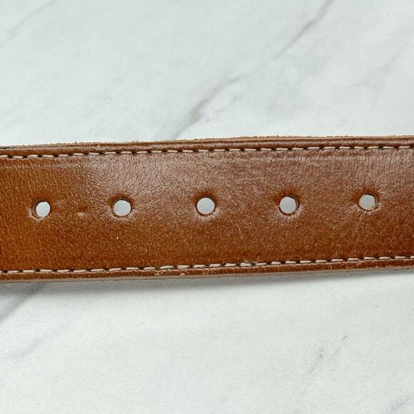 Vintage Blue Braided Woven Belt Brown Leather Trim Small (S) ✨ - Picture 5 of 10